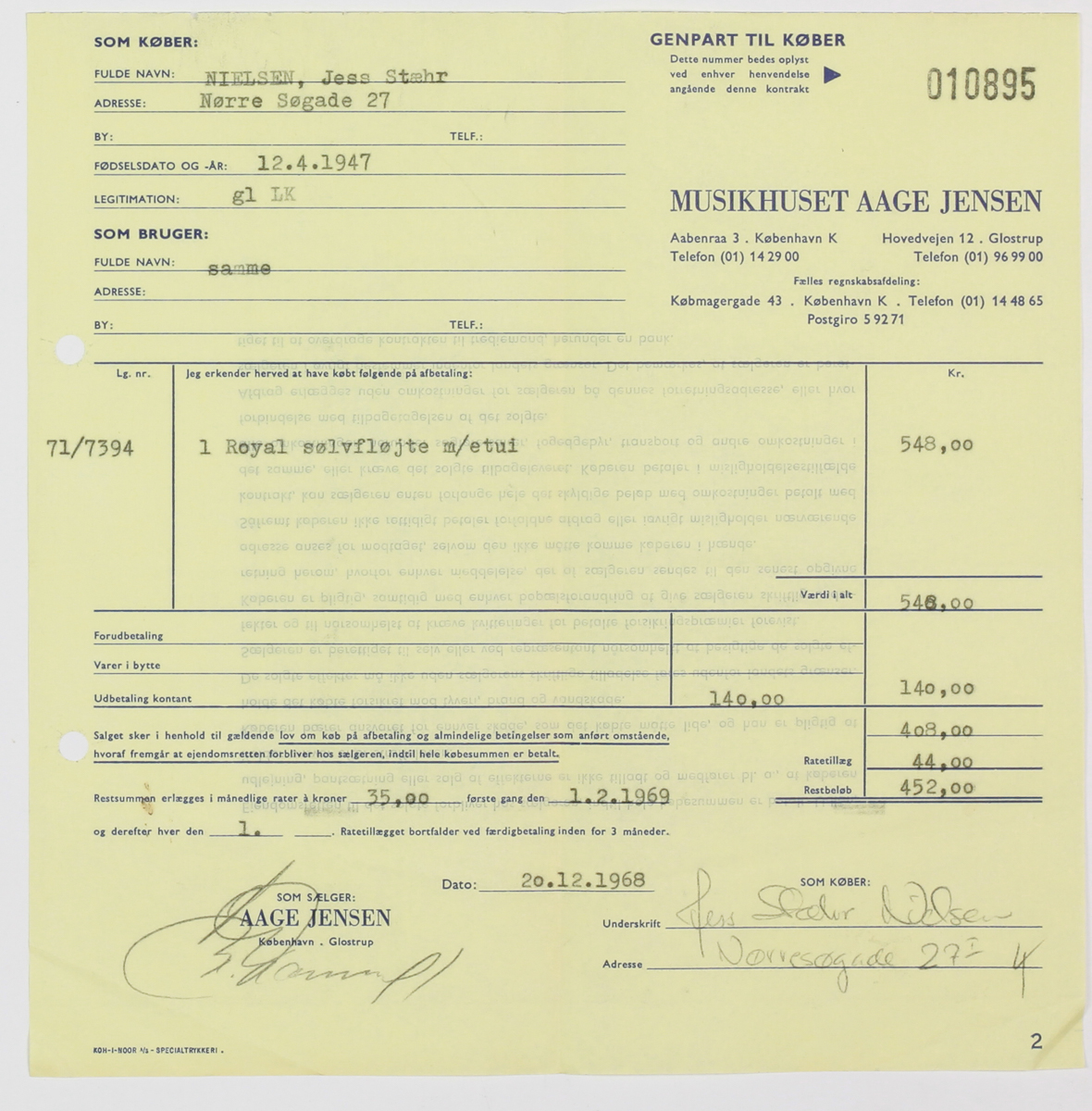Div regning fløjte til Jess 1968-12-20