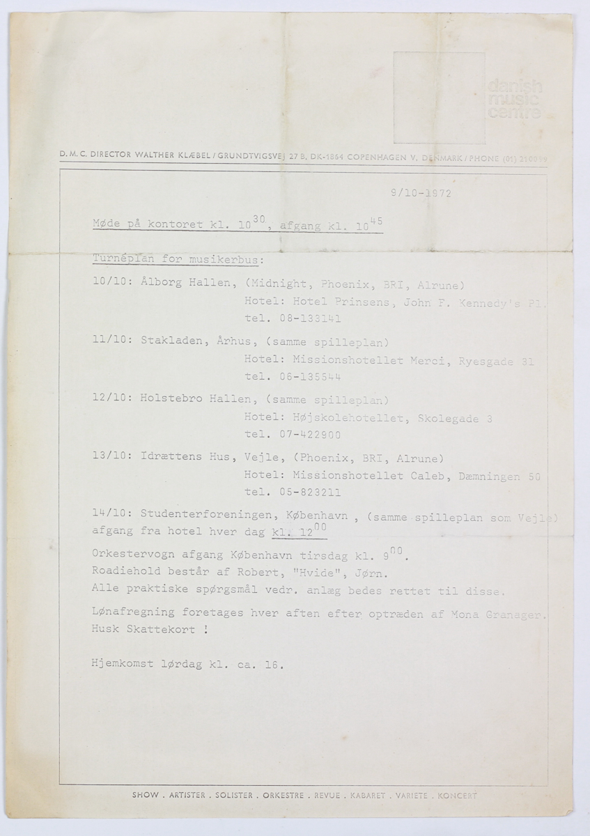Kontrakter I Tour plan (BRI) 1972-10-10